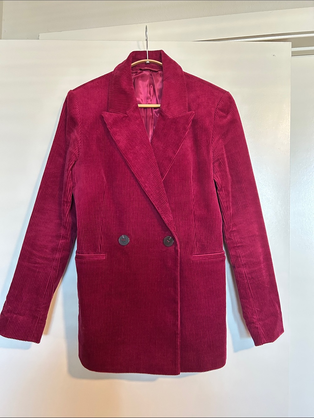 & Other Stories Double-Breasted Corduroy Blazer in Deep Berry